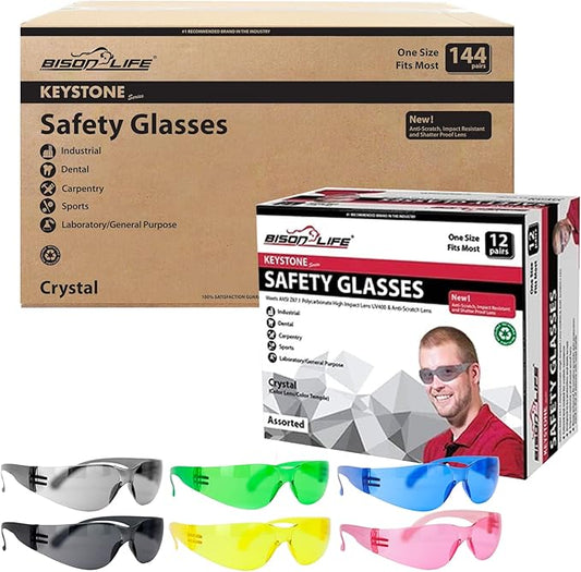 BISON LIFE Keystone Color Lens Safety Glasses | Anti Scratch | Impact Resistance | ANSI Z87.1 Standard | UV 400 Protection