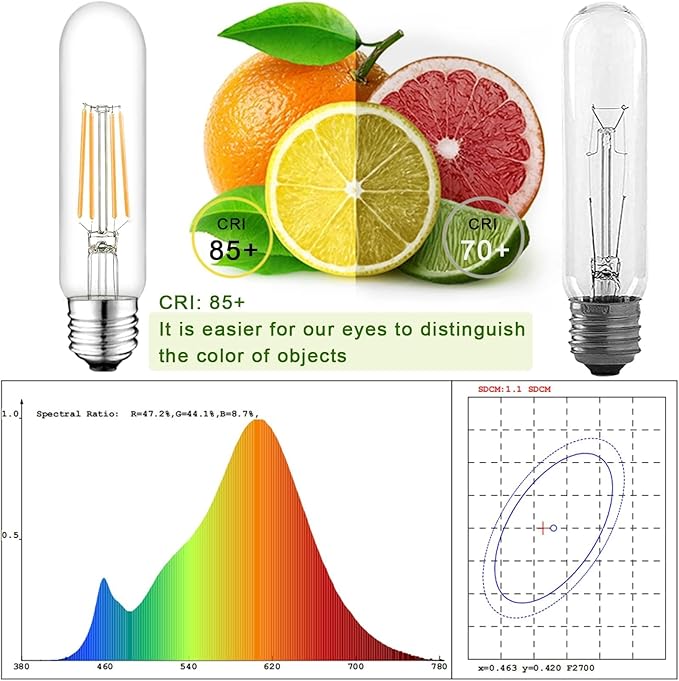 5 Inch E26 Led Bulb Equal 80 Watt, 3000K Warm White Edison Bulb 6W Dimmable, 800LM T10 T9 Clear Glass Tubular Light Bulbs AC 120V for Chandelier Pipe Pendant Wall Light - UL Cert 6Pack