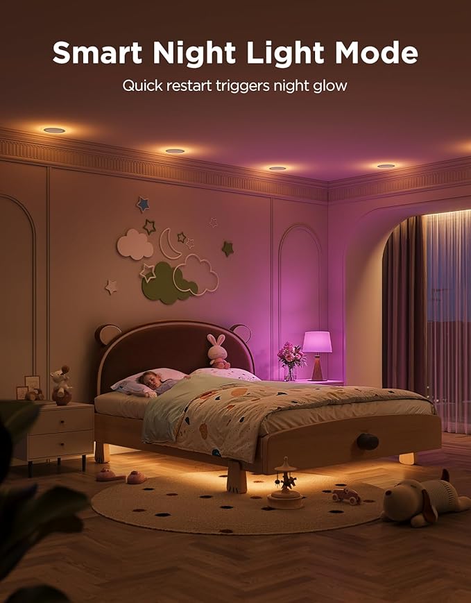 Govee Smart Recessed Lighting 6 Inch, Matter RGBIC LED Recessed Light Work with Alexa, Google Assistant, Dimmable 1100LM Canless Downlight with Junction Box for Living Room, Bedroom, Kitchen 4 Pack