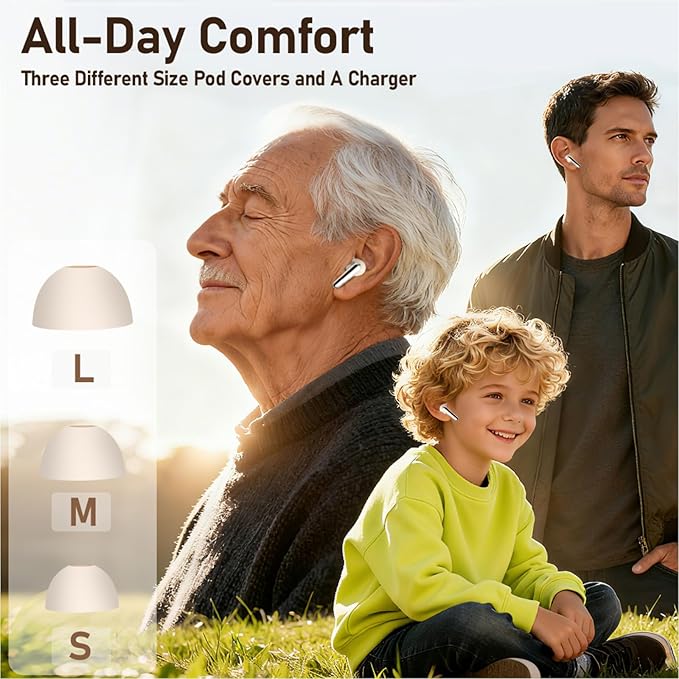 ANC Wireless Earbuds with Big Bass Durable, Lightweight Design for Noisy Factories, Gym, and Travel, Includes 3-Size Tips for Secure Fit