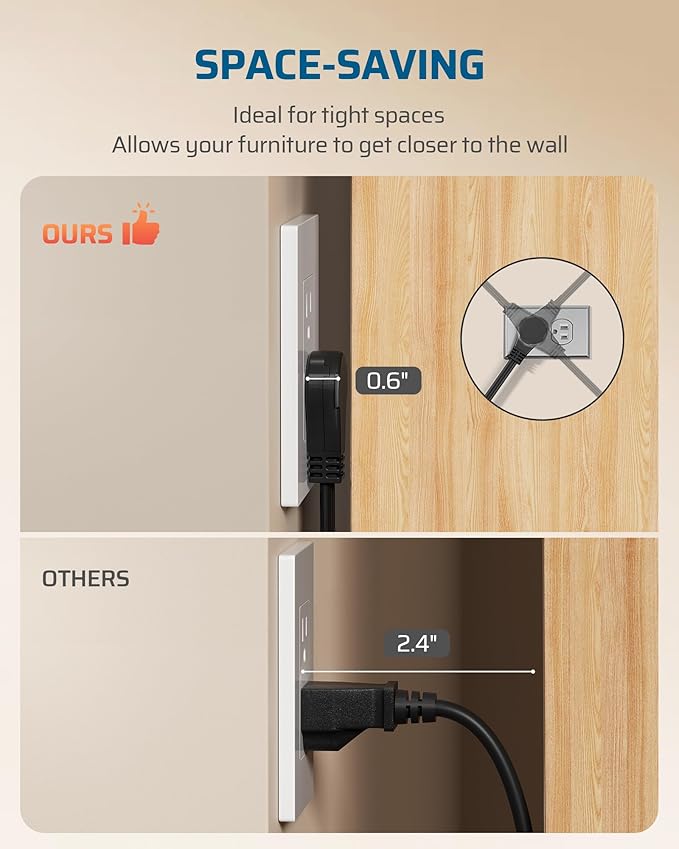 DEWENWILS 3FT 360° Rotating Flat Plug Extension Cord/Wire, 16AWG Multi 3 Outlet Extension Cord, 3 Prong Grounded Wire for Small Appliances, 2 Pack, Black