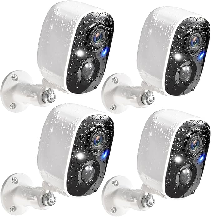 GMK Security Cameras Wireless Outdoor, 2K Color Night Vision AI Motion Detection 2-Way Talk Battery Powered 3MP WiFi Home Indoor Camera IP65 Waterproof Spotlight Siren Alarm Cloud/SD Storage 4-Pack