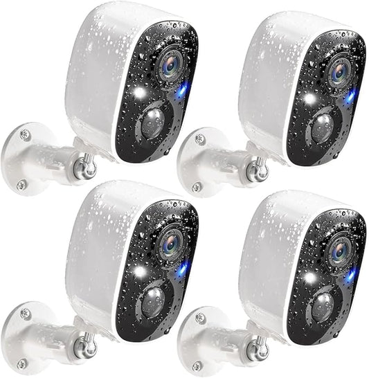 GMK Security Cameras Wireless Outdoor, 2K Color Night Vision AI Motion Detection 2-Way Talk Battery Powered 3MP WiFi Home Indoor Camera IP65 Waterproof Spotlight Siren Alarm Cloud/SD Storage 4-Pack