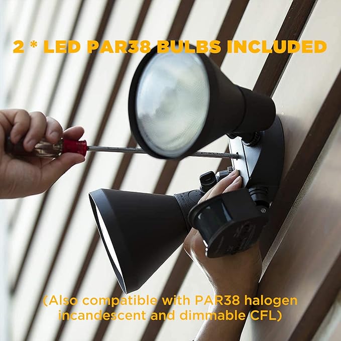 LUTEC 1800LM LED Motion Sensor Light Outdoor, Dual-Head Security Light, 3000K, Waterproof Exterior Flood Light for Patio, Garden, Yard, Bronze (2 Bulbs Included)