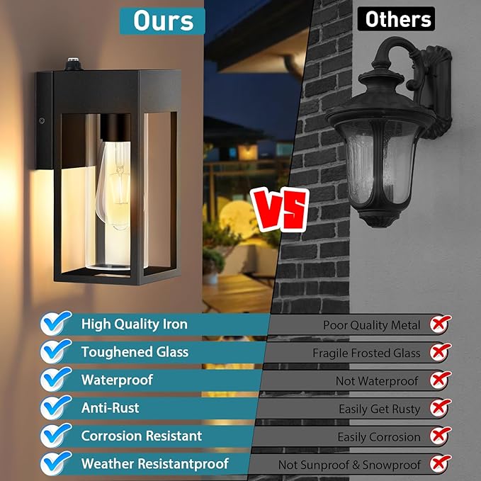 Dusk to Dawn Outdoor Lighting,Waterproof Porch Lights 2 Pack, Exterior Lighting Fixtures with Cylinder Lampshade, LED Wall Sconce Light for House Porch Patio Front Door Garage.