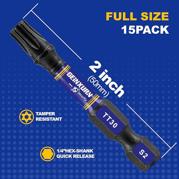 Impact Security Torx Screwdriver Bits Set,45 Pcs 2" Magnetic (TT10/TT15/TT20/TT25/TT30) S2 Steel Multi Hollow Star Driver Bits with Colorful Box