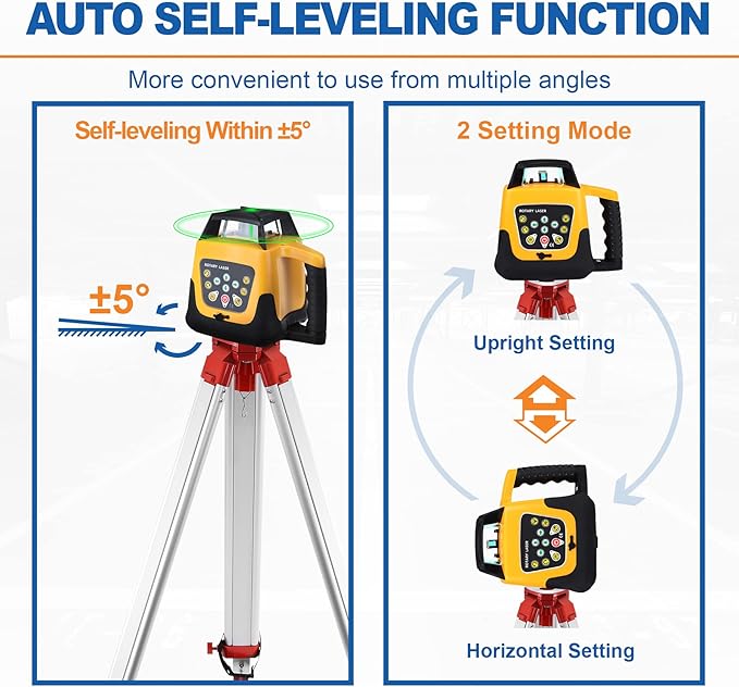 Iglobalbuy Automatic Self Leveling Green Rotary Laser Level 500m Range Kit with Surveying Tripod and Aluminum Grade Rod 16.4 Feet, Leveling Rotating Transit Laser Level Green Beam for Construction