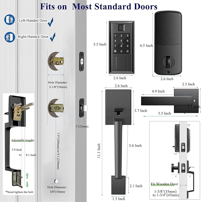 Smart Locks for Front Door with Lever Handle Set, YYTDZSW Keyless Entry Door Lock, Fingerprint & App Control, Touchscreen Keypad Deadbolt, Auto Lock, Matte Black