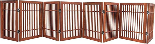 Urnporium Freestanding Pet Gate Folding Wooden Fence for Indoor & Outdoor Use, Durable Acacia Hardwood (Brown Pet Gate, 8 Panel 24" Tall)