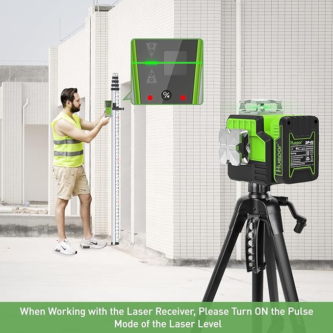 Huepar LR-8RG Laser Receiver, Compatible with All Huepar and Pro Laser Levels, ±1/17 In, Up to 200Ft, Green & Red Beams Laser Detector, Two-Sided LED Prompt, Magnet, Clamp Included