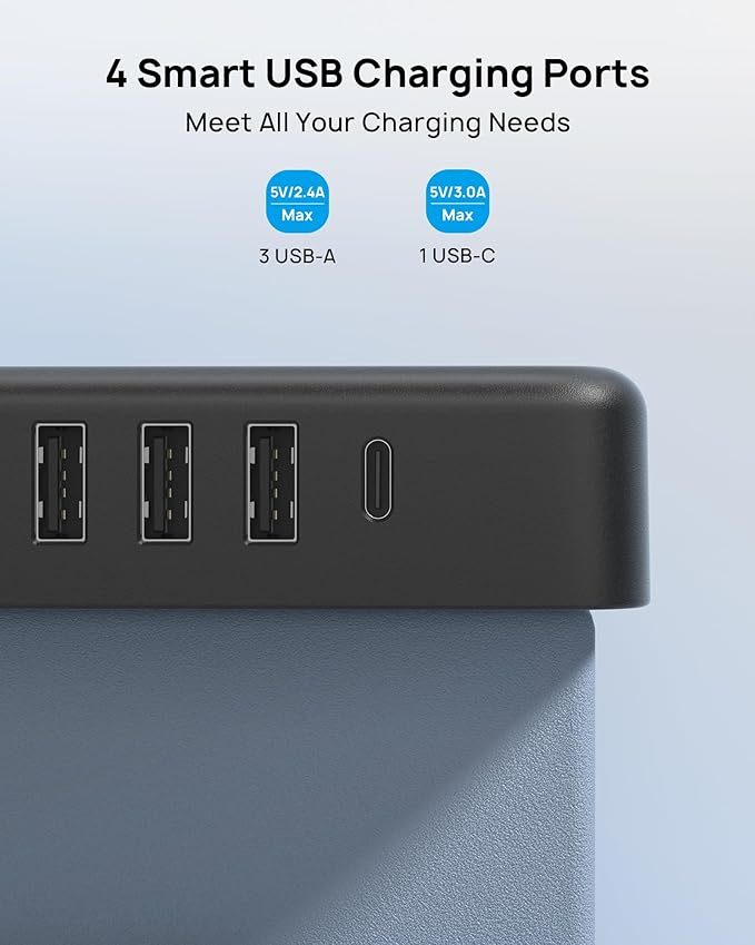 TROND Surge Protector Power Strip with USB Ports, 5ft Flat Plug Extension Cord with Multiple Outlets, 1440J, Wall Mount for Home Office Dorm Room Essentials, Black