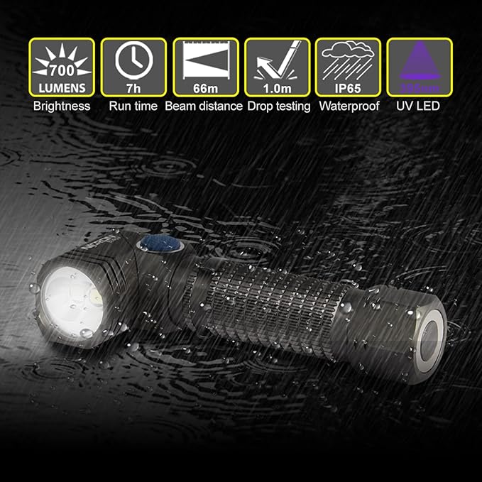 NICRON B74U Blacklight Torch 395nm UV Ultraviolet 90 Degree Adjustable-Head, Pocket Clip, Magnetic Base, 6 Modes Flashlight for Urine Stain Detector