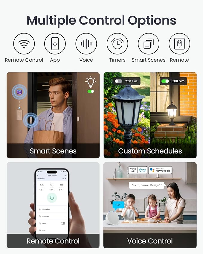 SwitchBot Smart Relay Switch 1,Smart Relay Module with Built-in Hub, Wi-Fi&Bluetooth Switch Compatible with Alexa/Apple Homekit/Google Home/Matter Hub Required, 2.4GHz, Home Automation