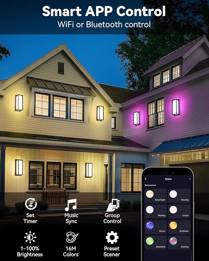 SHIMR Outdoor Wall Lights, 1500LM Smart Porch Lights RGBCW Outdoor Light Fixture, Wi-Fi Control Color Changing Exterior Sconce IP65 Waterproof Antirust, Works with Alexa Google Assistant [ETL Listed]