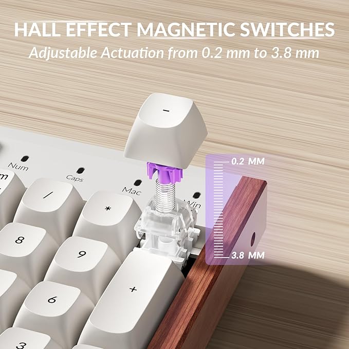 Keychron K10 HE Hall Effect Keyboard Wireless, Magnetic Switch Hot Swappable, Adjustable Actuation Rapid Trigger Mode with Aluminum + Wood Frame, Full-Size Custom RGB for Mac Windows Linux - White