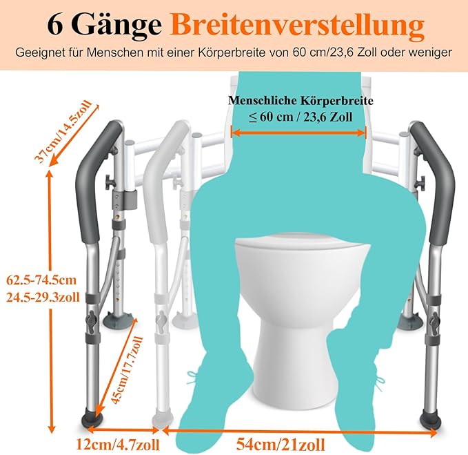 Toilet Safety Rails, Adjustable Handicap Toilet Seat with Handles Over Toilet, Sturdy Toilet Handles for Elderly and Disabled, Stable Toilet Safety Support Rails Frame with Arms for Seniors