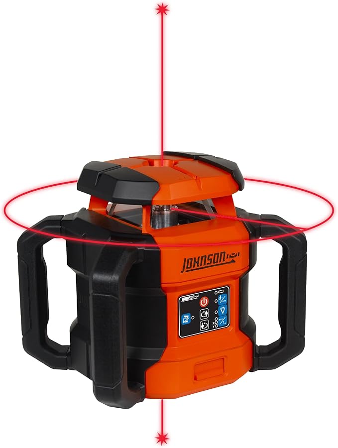 Johnson Level & Tool JRT300-RDHV-S Self-Leveling Red Dual Slope Rotary Laser System, 4,000FT Range, Lithium Ion Batteries, Magnetic Target, Laser Detector, Remote Control, Tripod and 13 FT Grade Rod