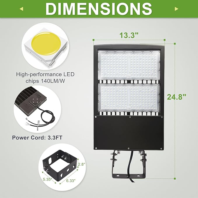 480V 300W LED Parking Lot Lights, 42000LM 1000W MH/HPS Equiv. Surge Protection 5000K DLC UL LED Shoebox Lights for Sports Court Parking Lot, Trunnion Mount