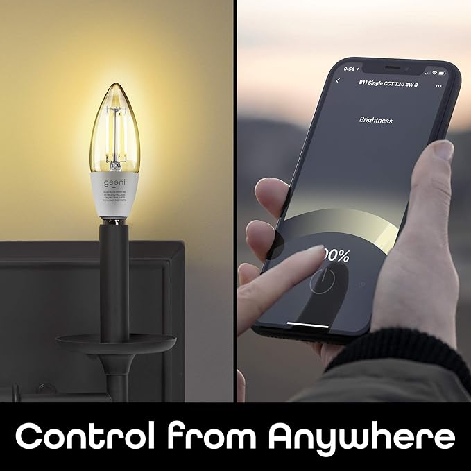 Geeni LUX Edison B11 Filament WiFi LED Smart Bulb, B11 Candelabra, 4W, E12 Base, Dimmable, White Light, Compatible with Amazon Alexa & Google Home - No Hub Required- 4 Pack