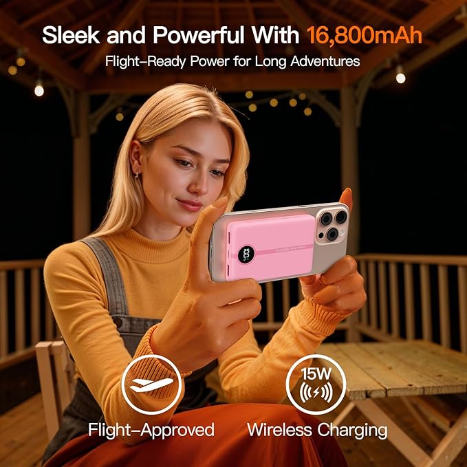 Magnetic Portable Charger, 16800mAh Wireless Power Bank, with 20W USB-C Fast Charging and LED Digital Display Magnetic Battery Pack, Compatible with iPhone 17/16/15/14/13/12 Full Series (2025)