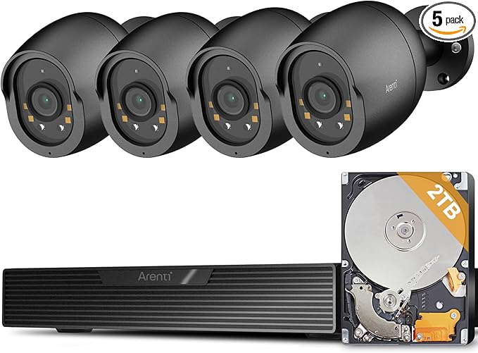 ARENTI PoE Security Camera System, 5MP PoE Cameras Outdoor with H.265 8CH NVR for Home Surveillance System, AI Detection, 2 Way Audio, No Subscription, 2TB HDD, 24/7 Recording
