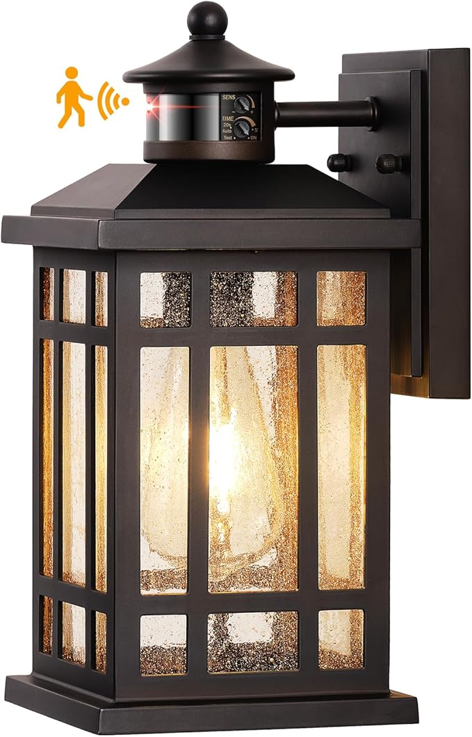 Motion Sensor Outdoor Wall Light, Oil Rubbed Bronze Dawn to Dusk Outdoor Light Fixture, Aluminium Anti-Rust Porch Lights Wall Mount, Outside Lights for House Garage Patio Entry Front Door