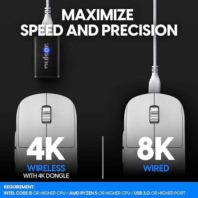 Pulsar Gaming Gears - X2H eS Wireless Gaming Mouse, Limited Edition, Symmetrical, Optical Switch, OLED Display, Driverless, PAW3395 Sensor, 100H Battery, 4K dongle Included (Medium, White)