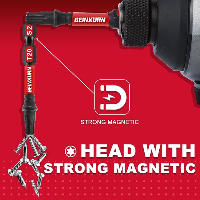 10 Pieces 2 In. (T7-T40) Impact Screwdriver Bit Set, Magnetic Multi-Torx Head Power Bits, S2 Alloy Steel Star Bits with 1 Pc Impact Bit Holder and Storage M-Box