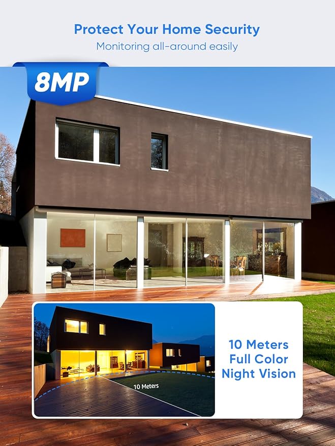 SANNCE 16CH 8MP NVR Wireless Security Camera System with 4 * 8MP IP66 Waterproof Surveillance IP Cameras, 2TB HDD Storage, Dual-Band WiFi, H.264+ Video Coding, Night Vision