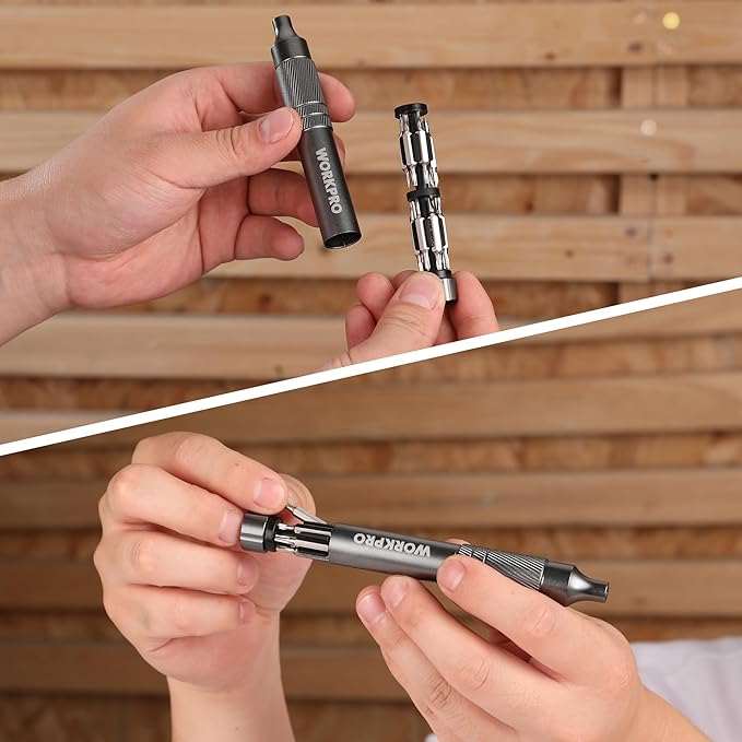WORKPRO 24 in 1 Multi Bit Mini Screwdriver Set Magnetic, Manual Pen Screwdrivers, Tough S2 Steel Small Screwdriver Bits for Eyeglass, Watch, Laptop, Phone, Jewelry and Electronic, Grey