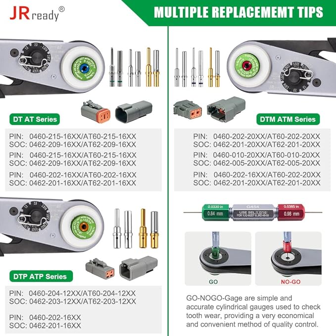 ST2163 Deutsch Crimp Kit，ACT-HDT Solid Contacts Crimp Tool with 3 Positioners and G454 Gauge for Deutsch Size 12 16 20 Turned Pin and Socket Terminals Work with Deutsch DT DTM DTP Series Connectors