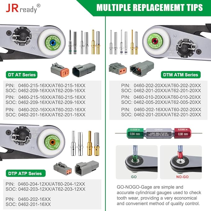 ST2163 Deutsch Crimp Kit，ACT-HDT Solid Contacts Crimp Tool with 3 Positioners and G454 Gauge for Deutsch Size 12 16 20 Turned Pin and Socket Terminals Work with Deutsch DT DTM DTP Series Connectors