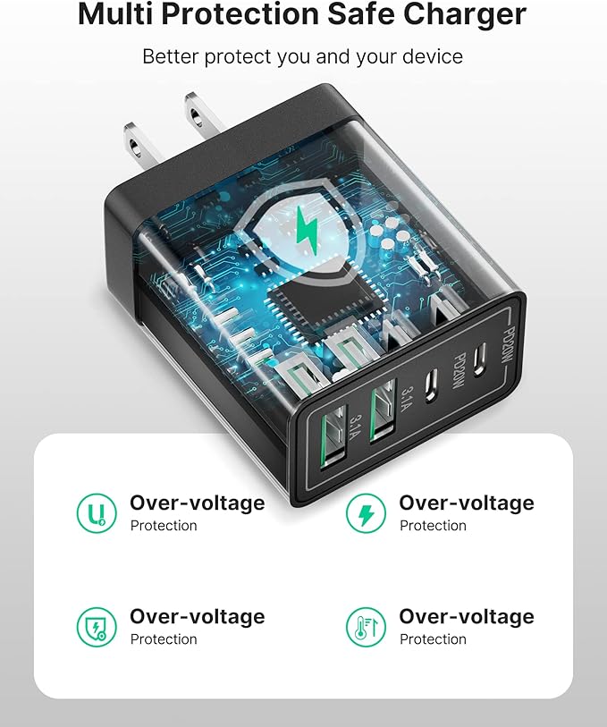 USB C Wall Charger Block 3-Pack, Aiminu 40W 4-Port PD Power Delivery Fast Type C Charging Block Plug Adapter for iPhone 15/14/13/12/11/Pro Max, XS/XR/X, iPad, Android Phones Charger Cube