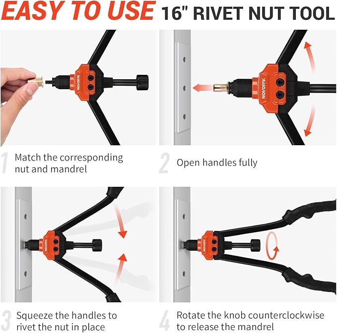 Rivet Nut Tool 16” RIV Nut Tool Kit with 15 Metric & SAE Mandrels, 182pcs Rivnuts Nutserts Kit and Rugged Carrying Case, One Rivnut Tool Kit Meet All Your Needs