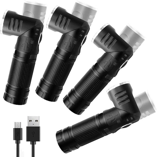 HAUTMEC Rechargeable LED Flashlights 500 High Lumens Super Bright Magnetic Flashlight Waterproof Mini Flashlight 3 Modes Handheld Small Flashlights Powerful for Camping, Outdoor, Hiking(4 Pack)