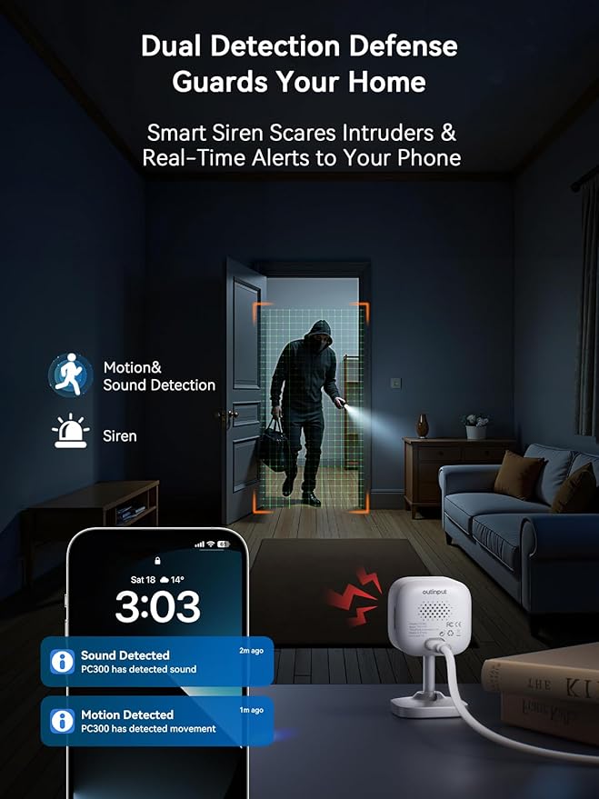 Outinput Indoor Security Camera 2K WiFi Camera丨Home Security, Baby Monitor, Pet Camera丨App Control, Instant Alert, Motion Detect, Night Vision, Cloud&Local Storage, Share to Family, 2-Pack