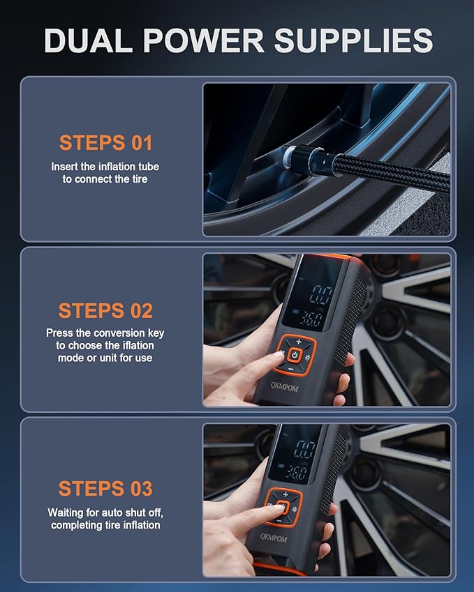 Tire Inflator Portable Air Compressor, 6X Faster 180 PSI Cordless Air Compressor, Air Pump with Pressure Gauge - Portable Tire Inflator for Car, Pickup, Motor, Bicycle, Balls and More