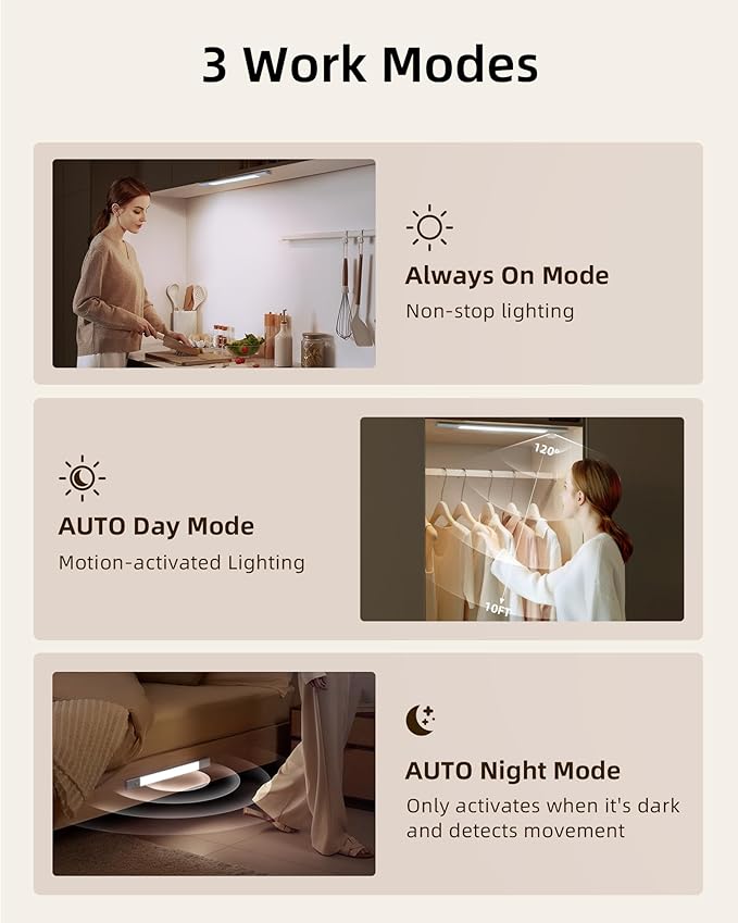 EZVALO Under Cabinet Lighting, Motion Sensor Closet Lights with Extra Detachable Battery, 76 LED Dimmable, 3 Color Temps, Under Counter Lights for Kitchen, Wardrobe