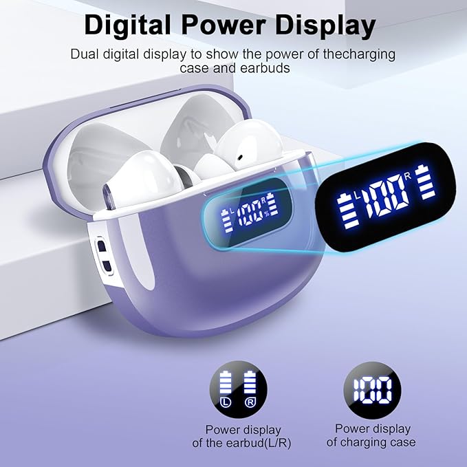 Wireless Earbuds, 2025 New Bluetooth 5.3 Headphones with LED Power Display, HiFi Stereo Deep Bass 48H Playtime 4 ENC Noise Cancelling Mic, in Ear Earphones IP7 Waterproof for Sport Walk