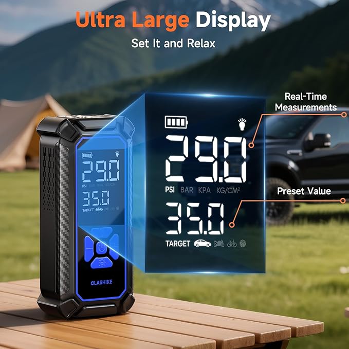 OlarHike Cordless Tire Inflator Portable Air Compressor, Ultra Fast Inflation, Air Pump for Car Tires, Pickup Truck, Motorcycle, Bicycle, Balls, Electric Pump with LED Light & Digital Pressure Gauge