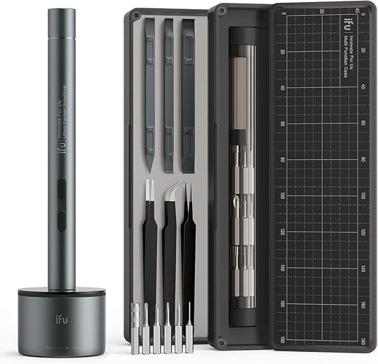 iFu Mini Electric Screwdriver, 42-in-1 Precision Screwdriver Set, Cordless, Magnetic Storage, 5/32''Hex, For Electronics Phone Camera Laptop Watch - Grey