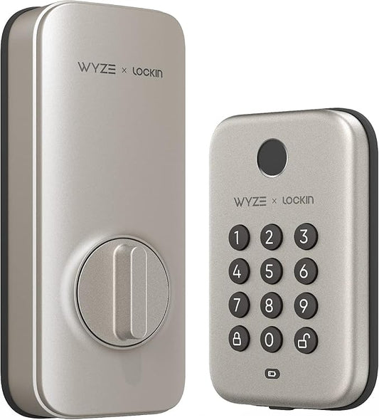Wyze Auto-Lock Bolt, Fingerprint Unlock with Keypad, Electronic Entry Door Smart Deadbolt Lock, IPX5 Weatherproof, Easy Installation, Satin Nicke