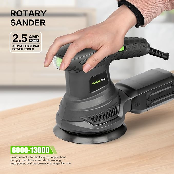 GALAX PRO 2.5A Rotary Orbital Sander, 300W Electric Orbital Sander with 6 Various Speeds 6000-13000RPM,4.9-Inch with 20PCS Sandpapers,1 dust canister,Fit for Woodworking, Sanding, Polishing