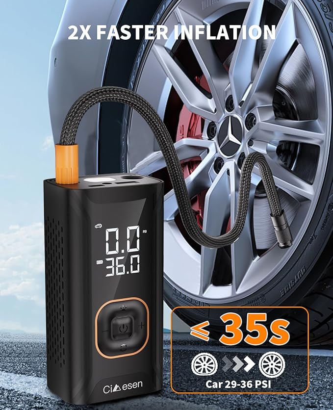 Tire Inflator Portable Air Compressor, 150PSI Portable Air Compressor with Accurate Pressure Gauge E-Bike Inflation Cordless Air Pump for Bike Pump Car Motorcycle Ball
