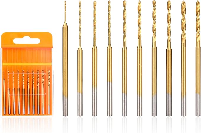 Mini Twist Drill Bit Set, 10Pcs Micro Engraving Drill Bits, 0.6mm-2.2mm, HSS 2.35mm Shank Titanium Coated Tiny Drill Bit Hole Drilling Tool for DIY Resin, Jewelry, Amber, Circuit Board, Walnut