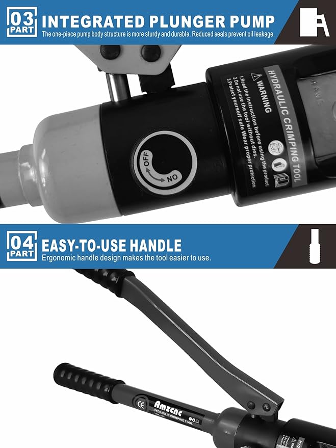 AMZCNC 12 Ton Hydraulic Wire Crimper Battery Cable Lug Terminal Crimping Tool w/Total 10 Die Size Cable Lug Crimping Tools