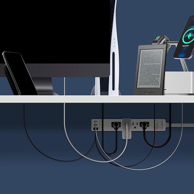 LIDER Outlet Extender with 4 Receptacles, USB Type-A and 2 USB Type-C, Ultra-Thin Flat-Plug, 4-Outlet Power Strip, 45 Degree Angle, Surge Protector, 1500 Joules, 5ft Cord, UL-Listed, White, 2 Pack