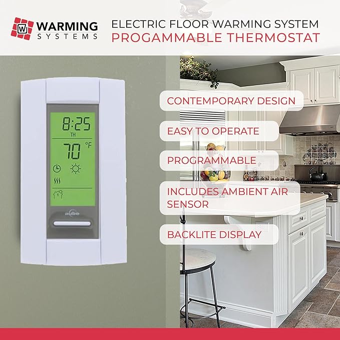 25 Sqft 120V Electric Radiant Floor Heating Mat – Includes Heating Mat, Programmable Thermostat, 2 Floor Sensors, Installation Monitor and Under Tile Heater