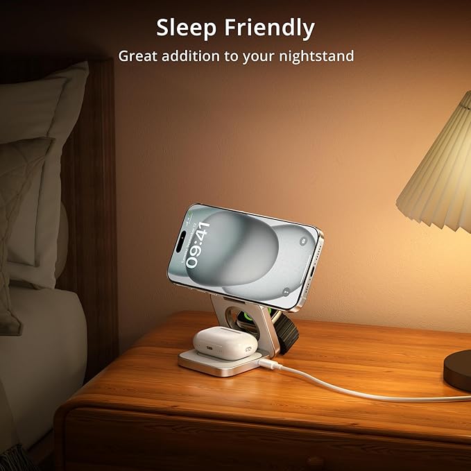 LULULOOK 3 in 1 Wireless Charger, Foldable Charging Station 15W Fast Mag-Safe Charger for Apple 15 14 13 12, 5W for Apple Watch, AirPods 3/2/Pro