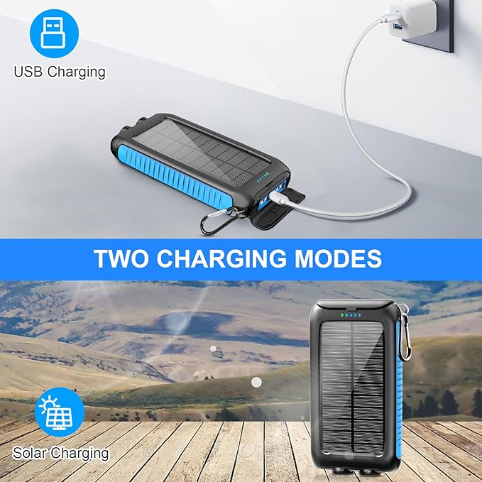 Solar-Charger-Power-Bank-49800mAh Portable Solar Phone Charger with LED Flashlight/15W Fast Charge USB C Waterproof External Backup Battery Pack for All Cell Phones & Electronic Devices